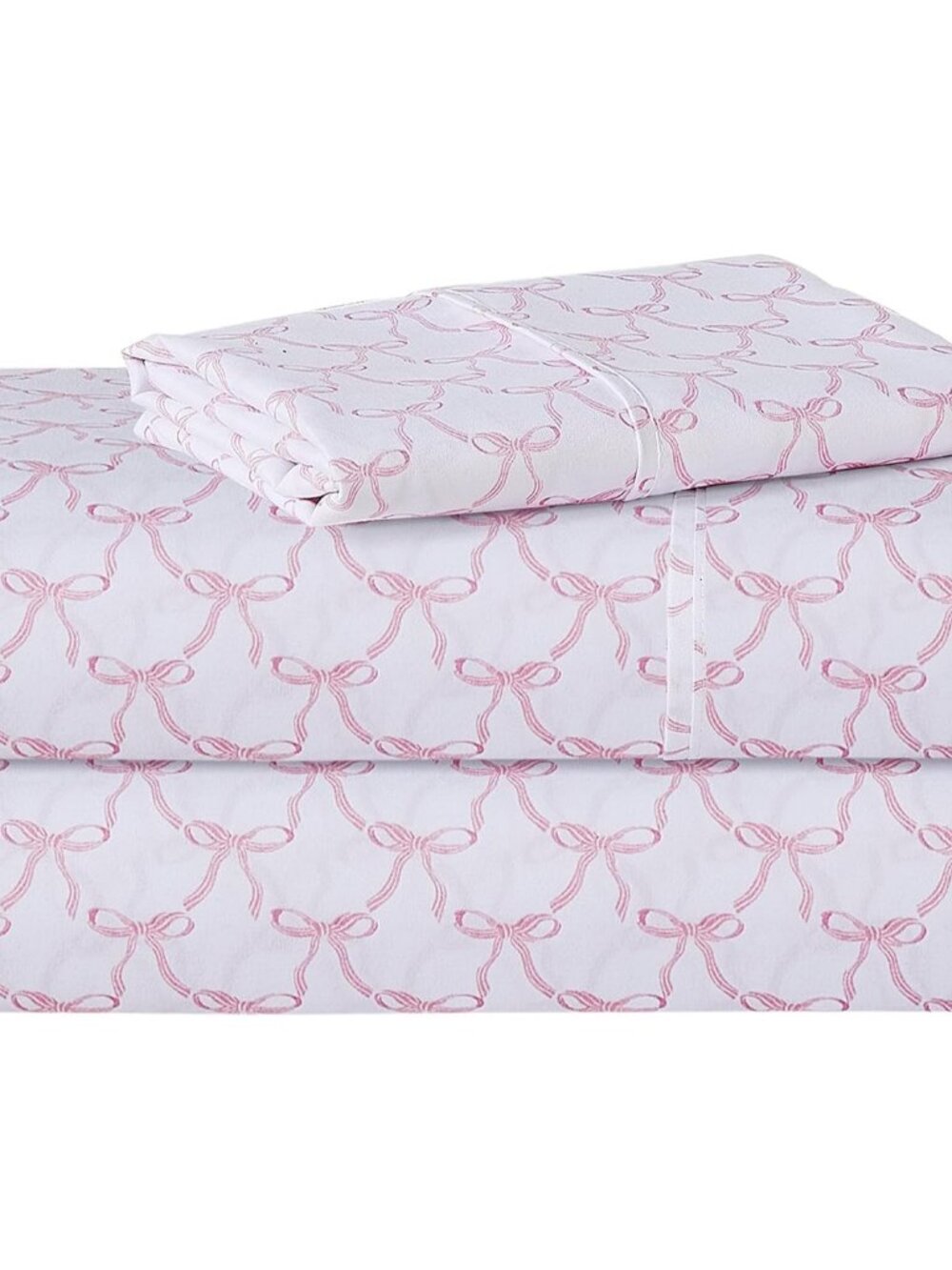 Kids Twin Size Bed Sheets, 3-Piece, Deep Pocket, Pink Bowknot